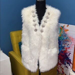White  Fur Vest with Embellishments size over size small